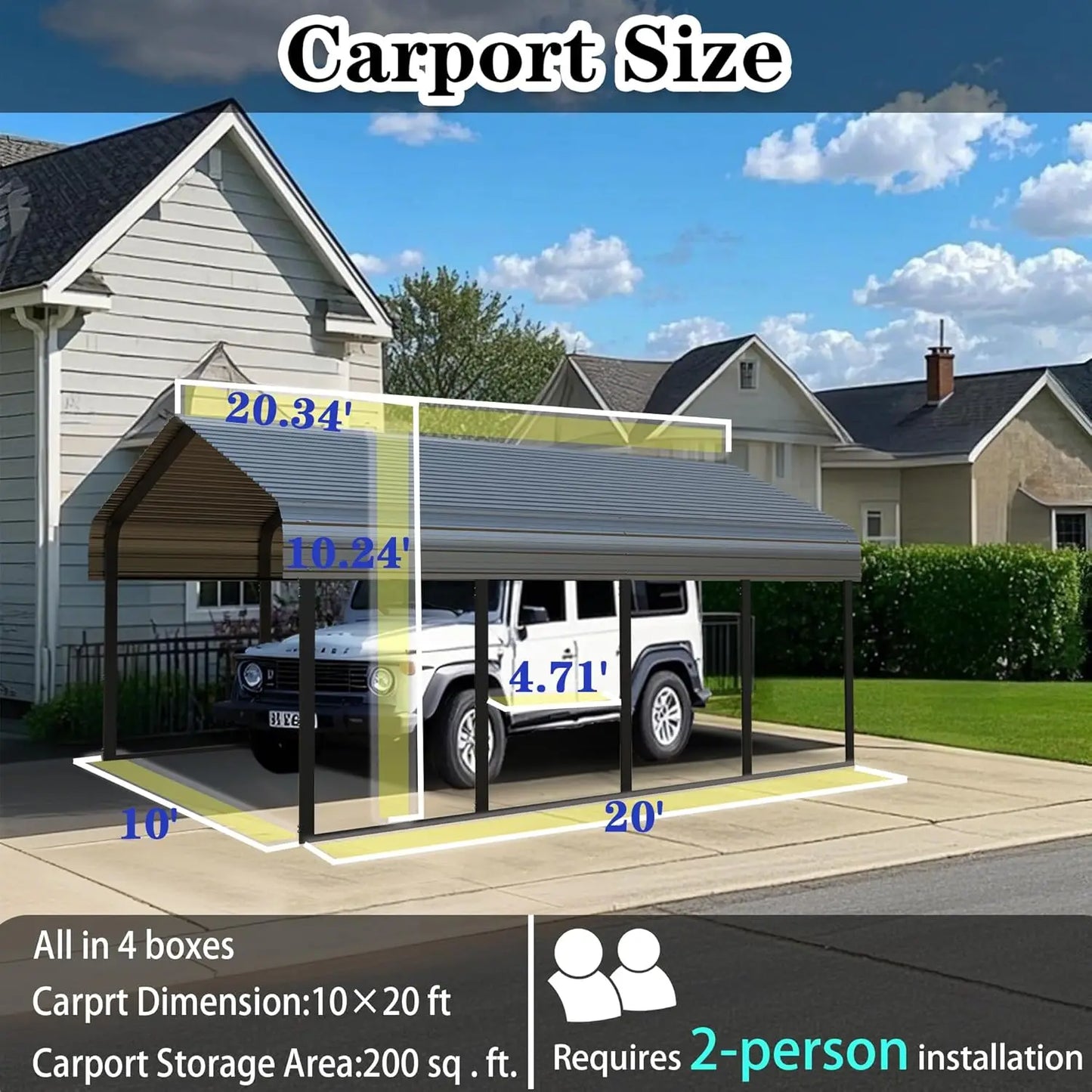 10x20 Ft Heavy Duty Metal Carport Galvanized Steel Extra Large Canopy Shelter for Dual Vehicle RV Customized Car Storage