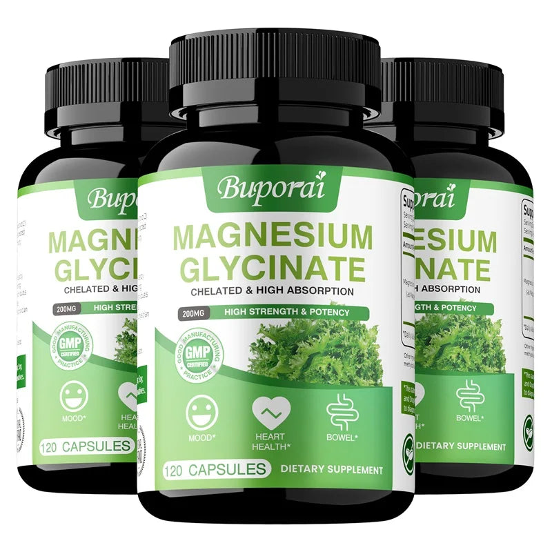 Magnesium Glycinate - Helps with Sleep, Brain, Nervous System, Bones, Muscles, Heart Health, Stress and Anxiety Relief