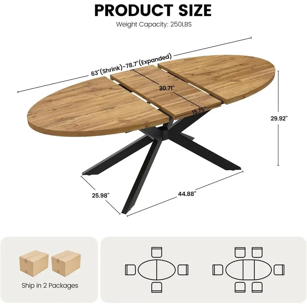 Large Walnut Oval Dining Table for 4-6 People, Space-Saving Design for Kitchen & Living Room