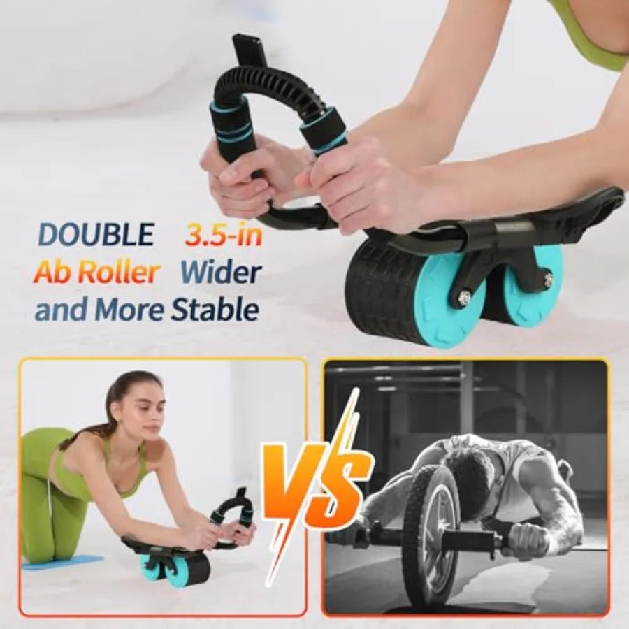 Wheel with Timer Knee Mat for Core Workout Home Gym Exercise Equipment with Elbow Support in Black for Women Men Stre