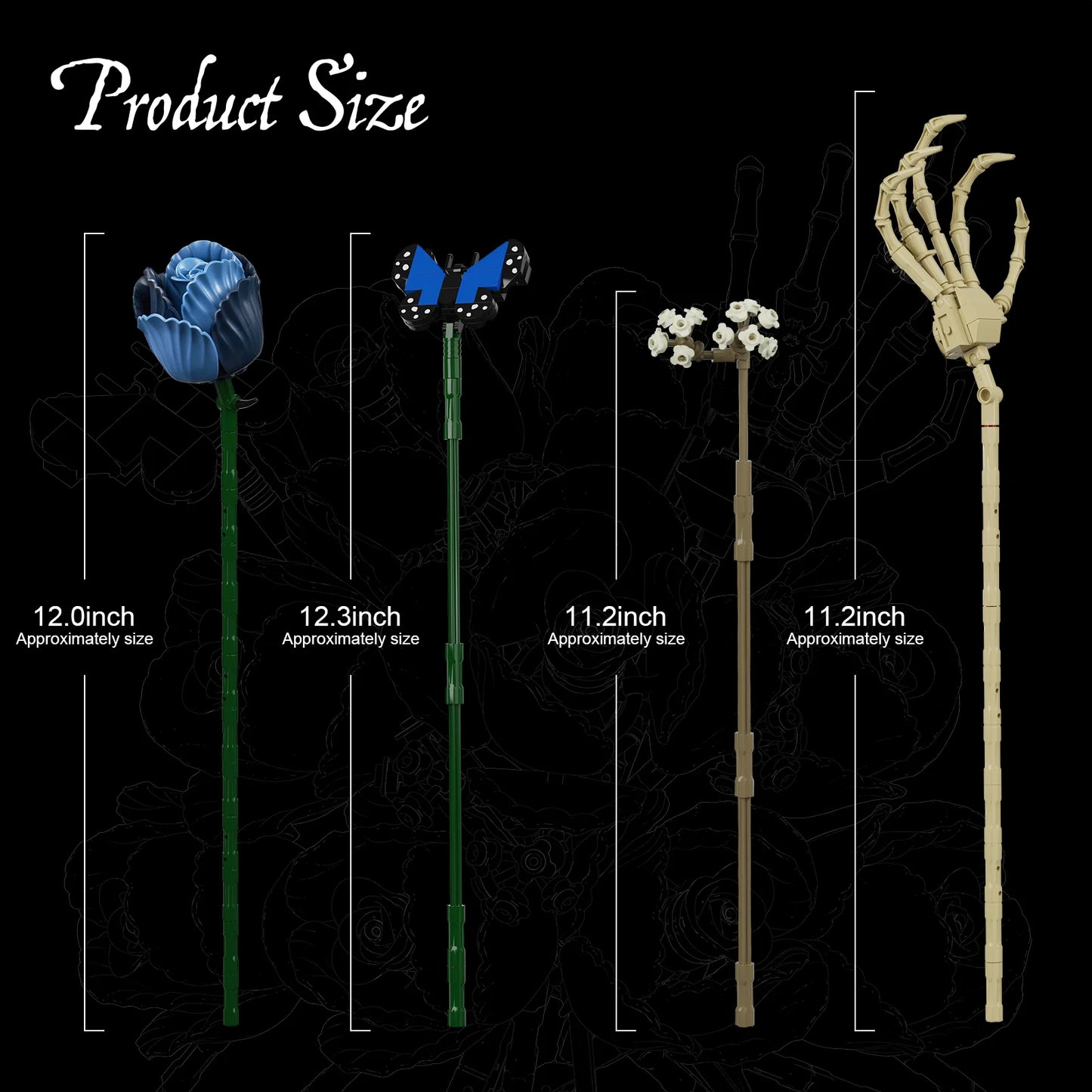 Corpse Bride Bouquet Building Blocks Set Blue Rose Flower Model Room Decoration Home Office Decor Gifts for Mother Day Valentine