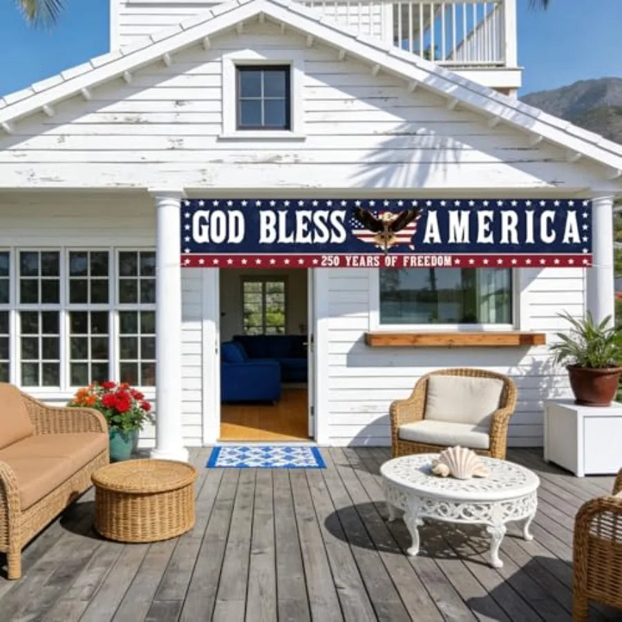 250 Anniversary USA Flag God Bless America Banner 4th Of July Decorations 120" X 20" Large 250th Anniversary Banner For Outdoor