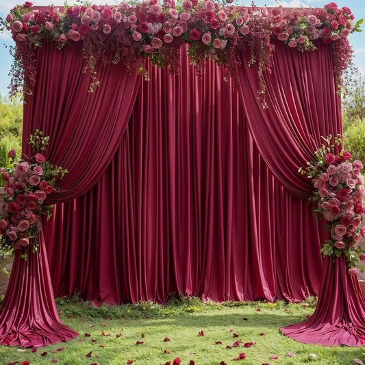 10 Panels-5ft x 10ft Wedding Curtain Backdrop Burgundy Curtains for Parties Wedding Ceremony Reception Swag and Backdrop Decorat