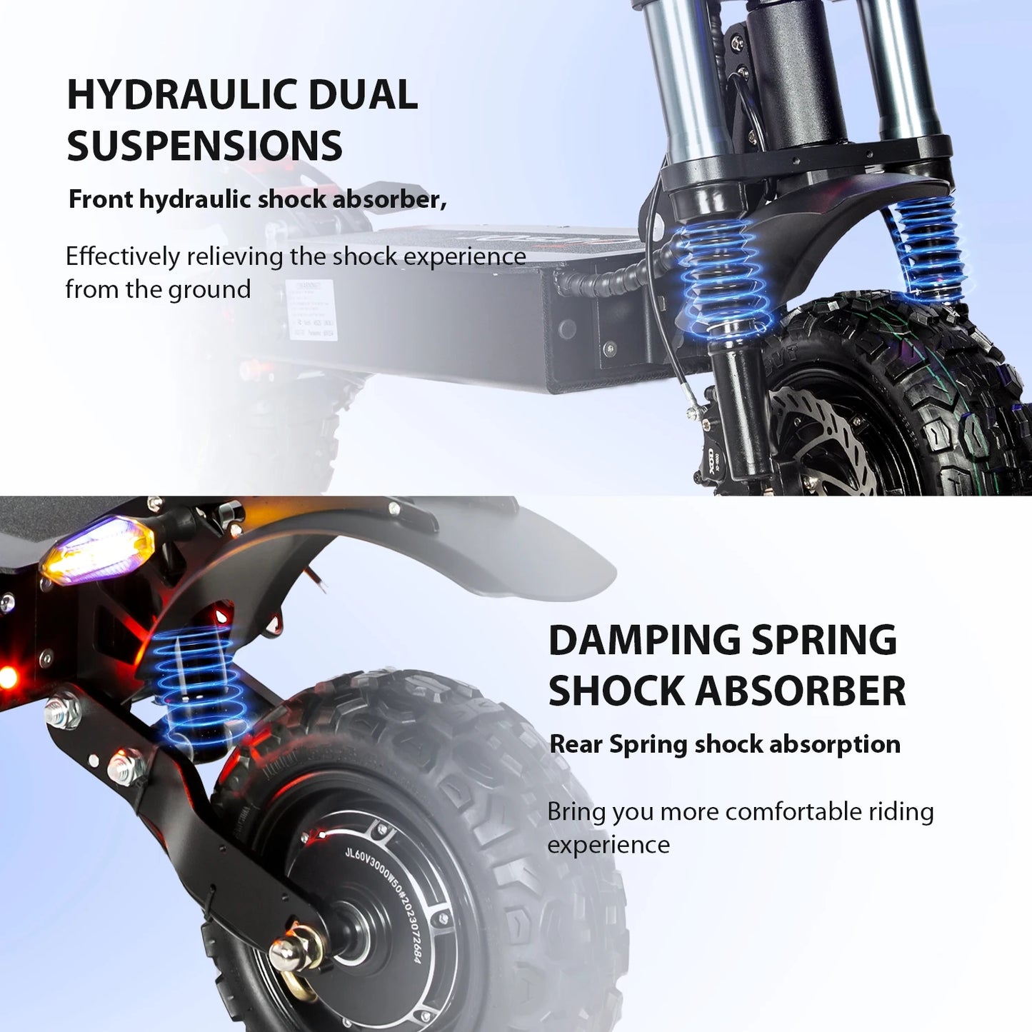 6000W 60V 40Ah 11 inch off-road tyre Kick scooter dual motors removable seat hydraulic shock absorption Folding Electric Scooter