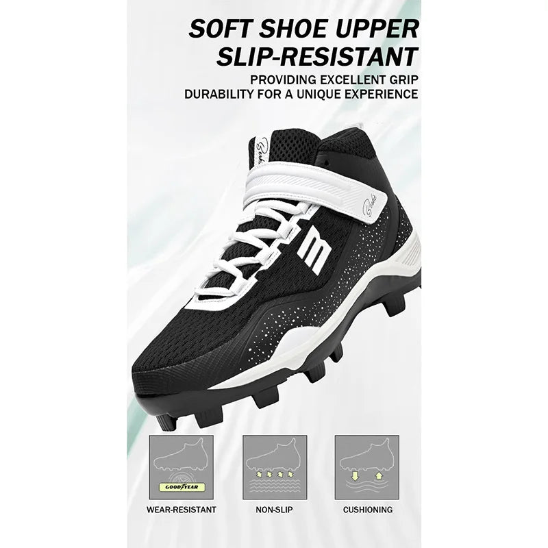 TaoBo Mid Cut Pro Baseball Shoes Men Women Size 40-47  Softball Shoes Non Slip Outdoor Spiked Sneakers Competition Shoes