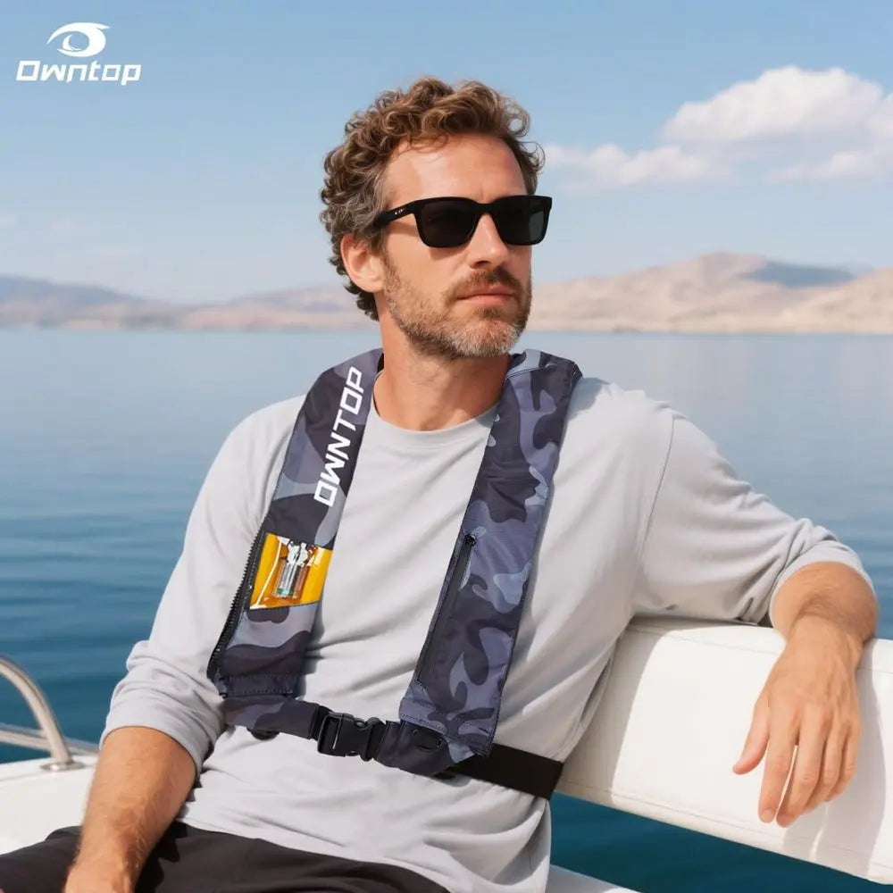 Inflatable Vest with Manual Conversion, Lightweight, Zippered, Ideal for Kayaking and Fishing, Includes 24g CO2 Cylinder