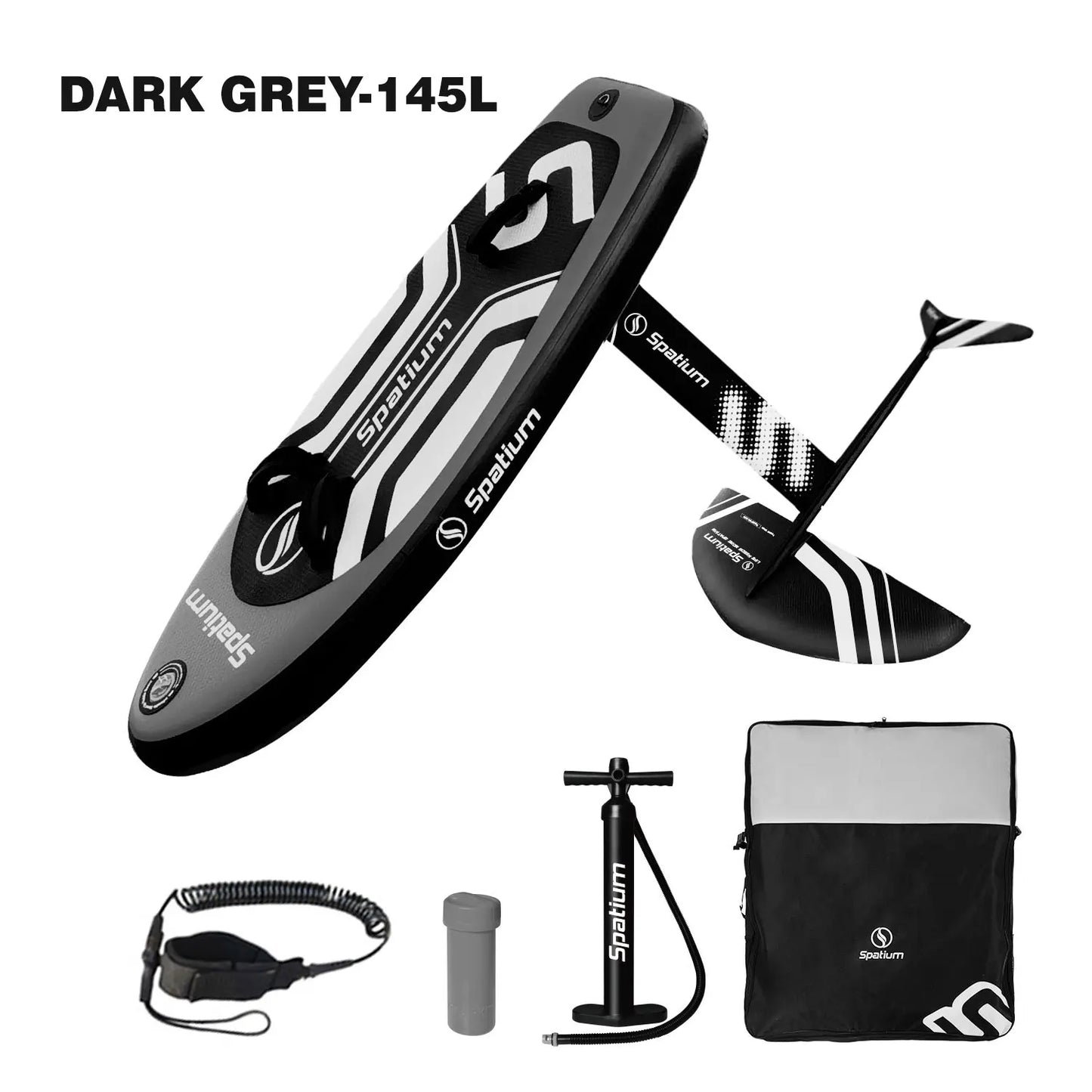 Spatium Hydrofoil Board for Surfing with Hydrofoil Accessories Inflator Pump, Backpack, Safe Leash, Fix Kit Hydrofoil Gray