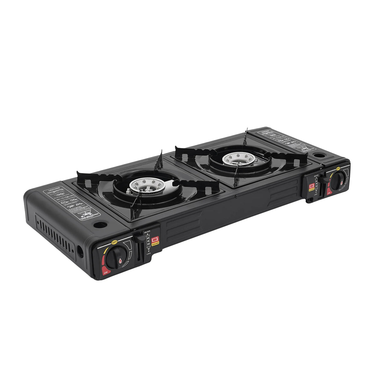 Portable Camping Stove, Outdoor Gas Cooker, Camp Cooking Range, Black 2‑Burner with Carry‑Case for Camping Picnic Backyard Party