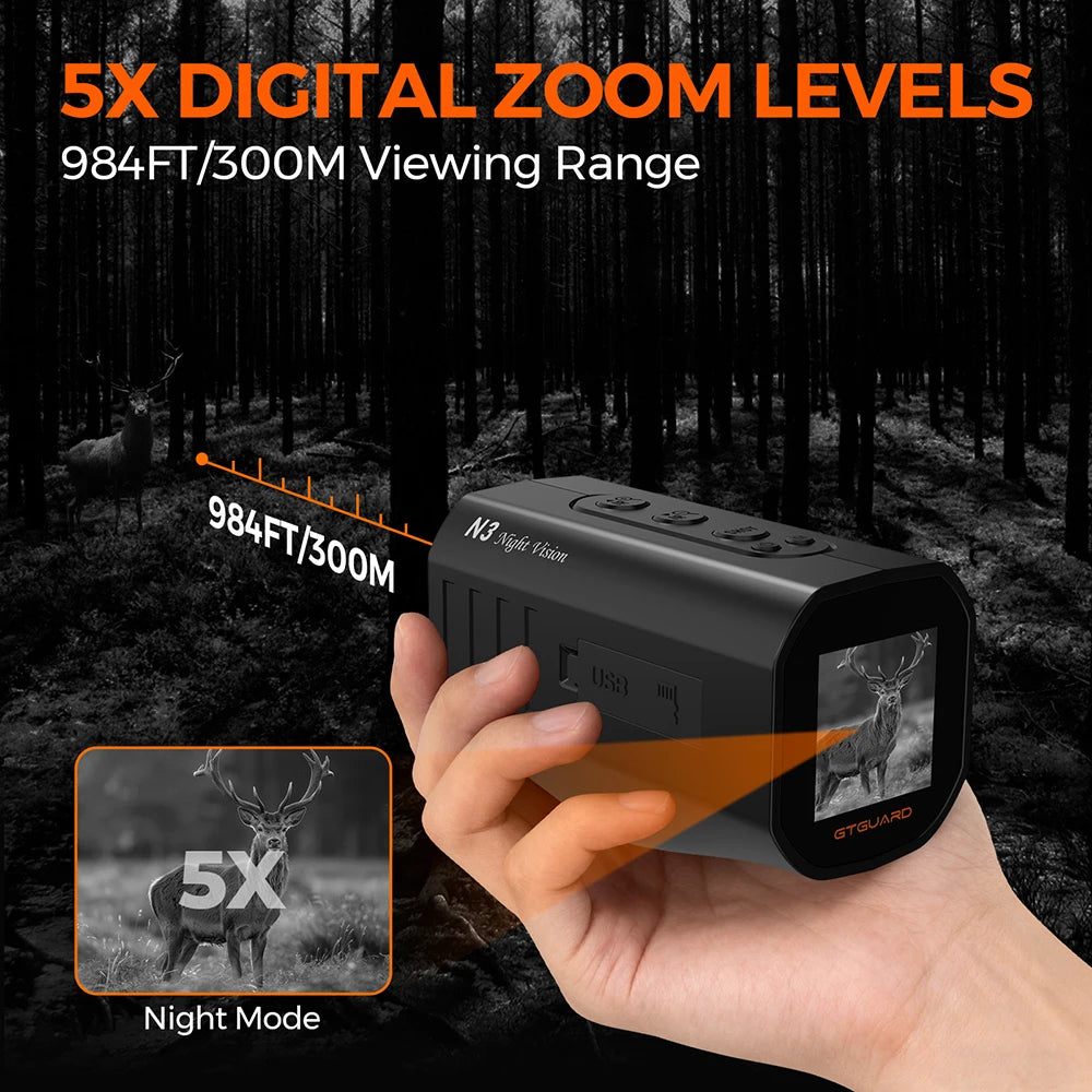 GTGUARD N3 4K Night Vision Monoculars 5X Digital Zoom 2.95” Large Screen Handheld for Outdoor Camping Field Observation for US