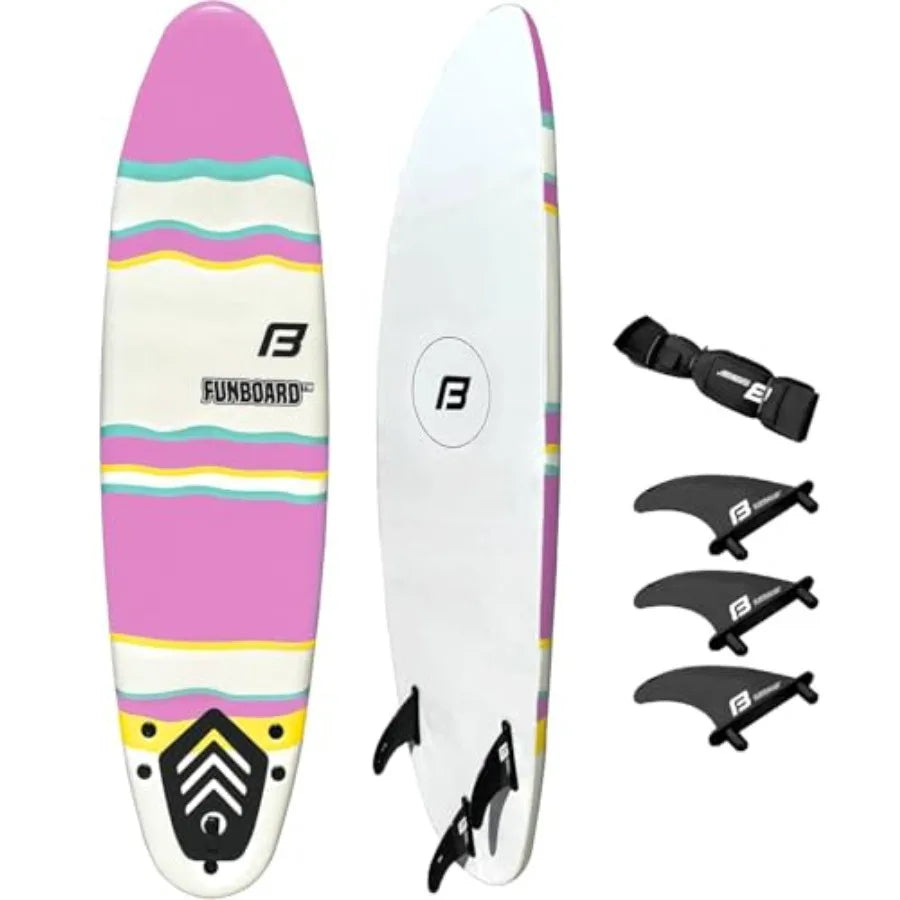 6' Funboard Softboard Foam Surfboard with 3 Fins 6' Foot Leash 2 Wood Stringers - Ideal for and Adults Beginners and Intermedia
