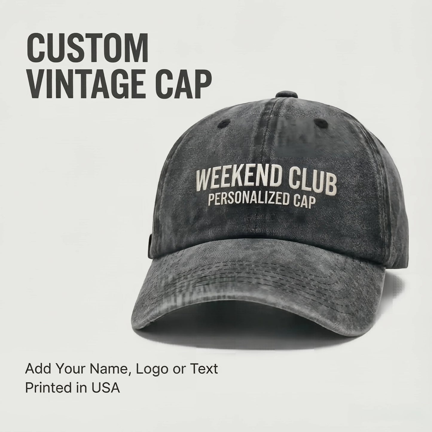 Personalized Vintage Washed Baseball Cap, Custom Name Logo Text Dad Hat, Adjustable Casual Hat for Men Women, Printed in USA