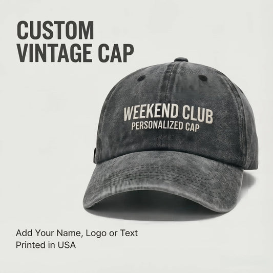 Personalized Vintage Washed Baseball Cap, Custom Name Logo Text Dad Hat, Adjustable Casual Hat for Men Women, Printed in USA
