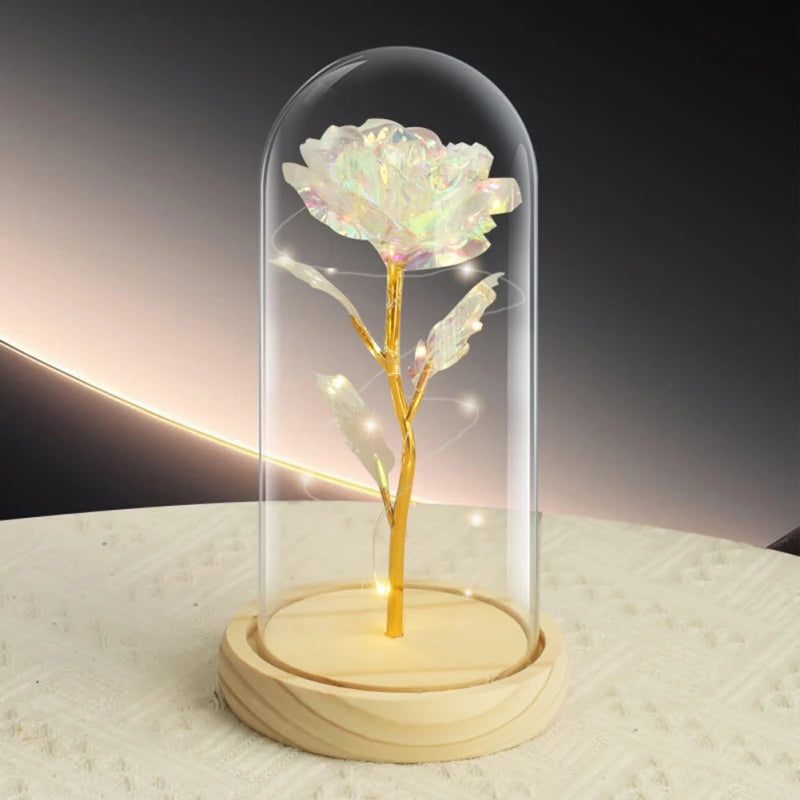 LED Rose Artificial Flowers Glass Lampshade Mother's Day Valentine's Gift Eternal Rose Light Foil Fake Flower Wedding Home Decor