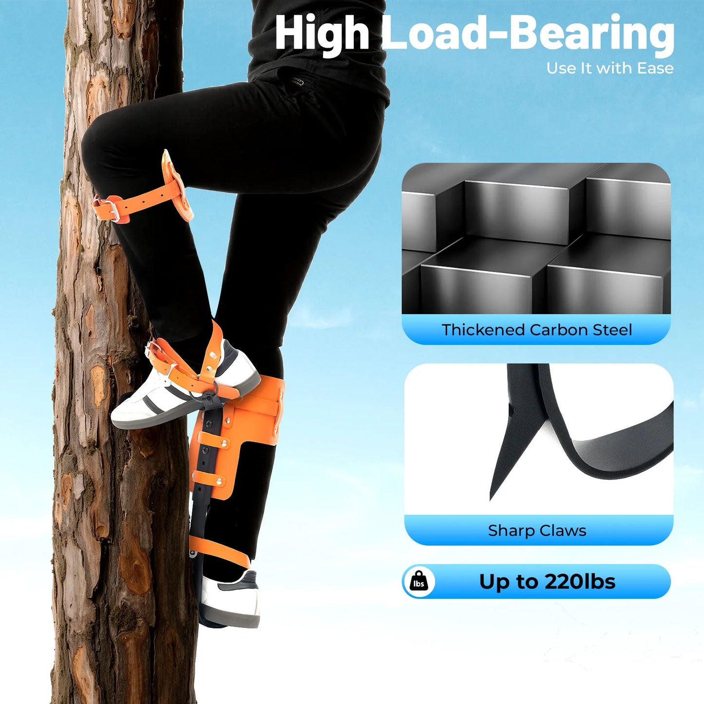 Tree Climbing Spikes Set 220LBS Load Capacity, Carbon Steel Claw with Cowhide Straps for Fruit Picking & Tree Climbing