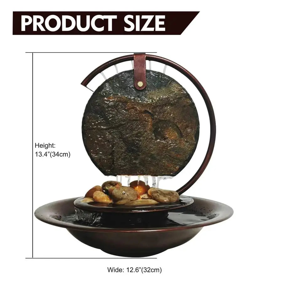Tabletop Waterfall Moon Fountain, Home Decor Soothing Rain Sound Meditation Relaxing Fountains, Nature Slate Water Feature with