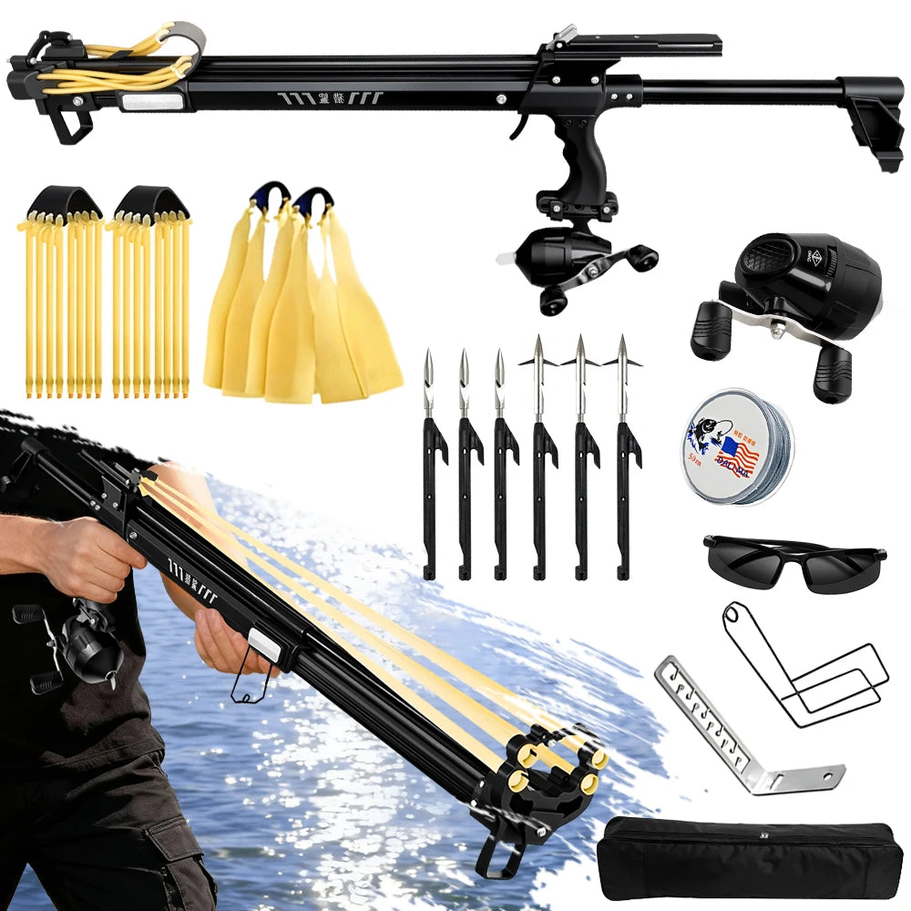 Heavy-Duty Fishing Slingshot, Professional Pole Stretching Shooting Catapult with Reel,Adjustable Telescopic Outdoor Fishing Use