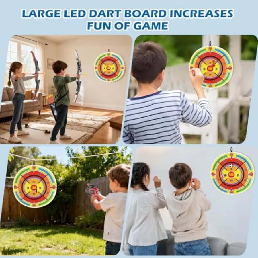 2 Pack LED Archery Set with Standing Target LED Dart Board 20 Suction Cup Arrows Bow and Arrow for 3-12 Indoor Outdoor Sport To