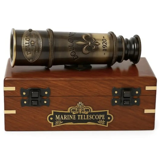 1920 Marine Telescope Vintage Brass Spyglass with Wooden Box 15 Antique Nautical Telescope Pirate Explorer Collectible Handheld