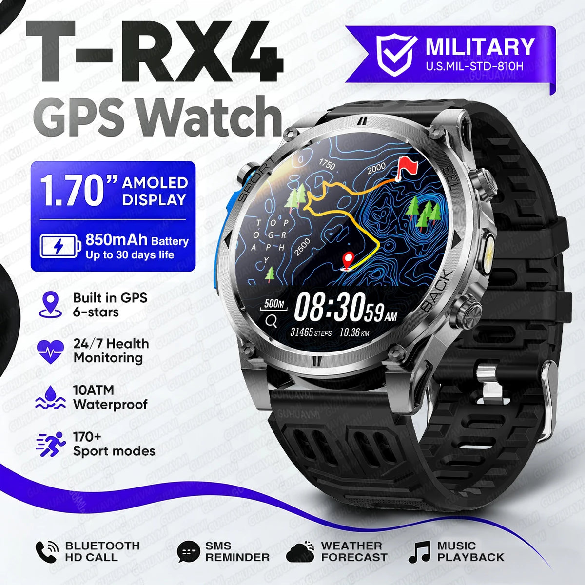 New T-RX4 Ultra Outdoor Sports Smart Watch Built in GPS Compass Altimeter Barometer 10ATM Waterproof Military Smartwatch For Men