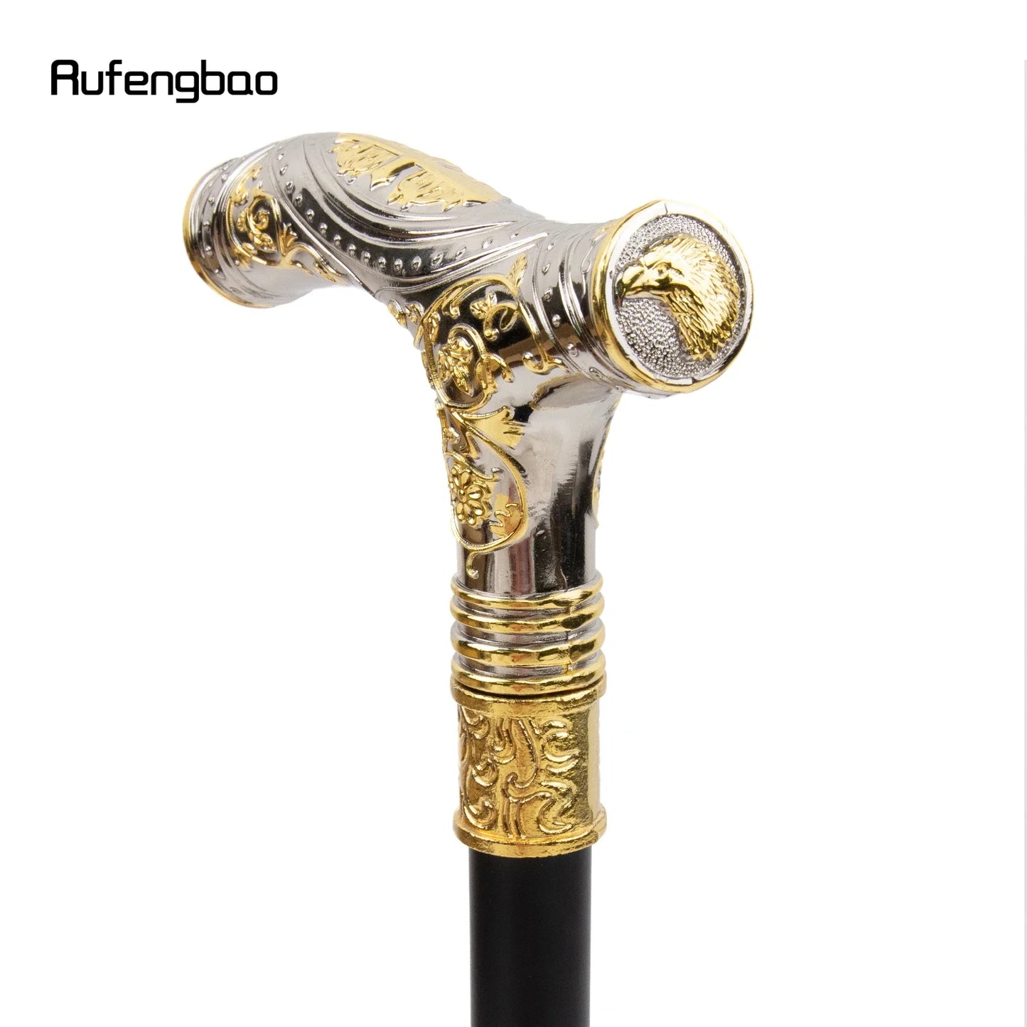 Golden White Eagle Head Flower Totem Relief Walking Cane Fashion Walking Stick Gentleman Crosier Knob Walking Stick 93cm