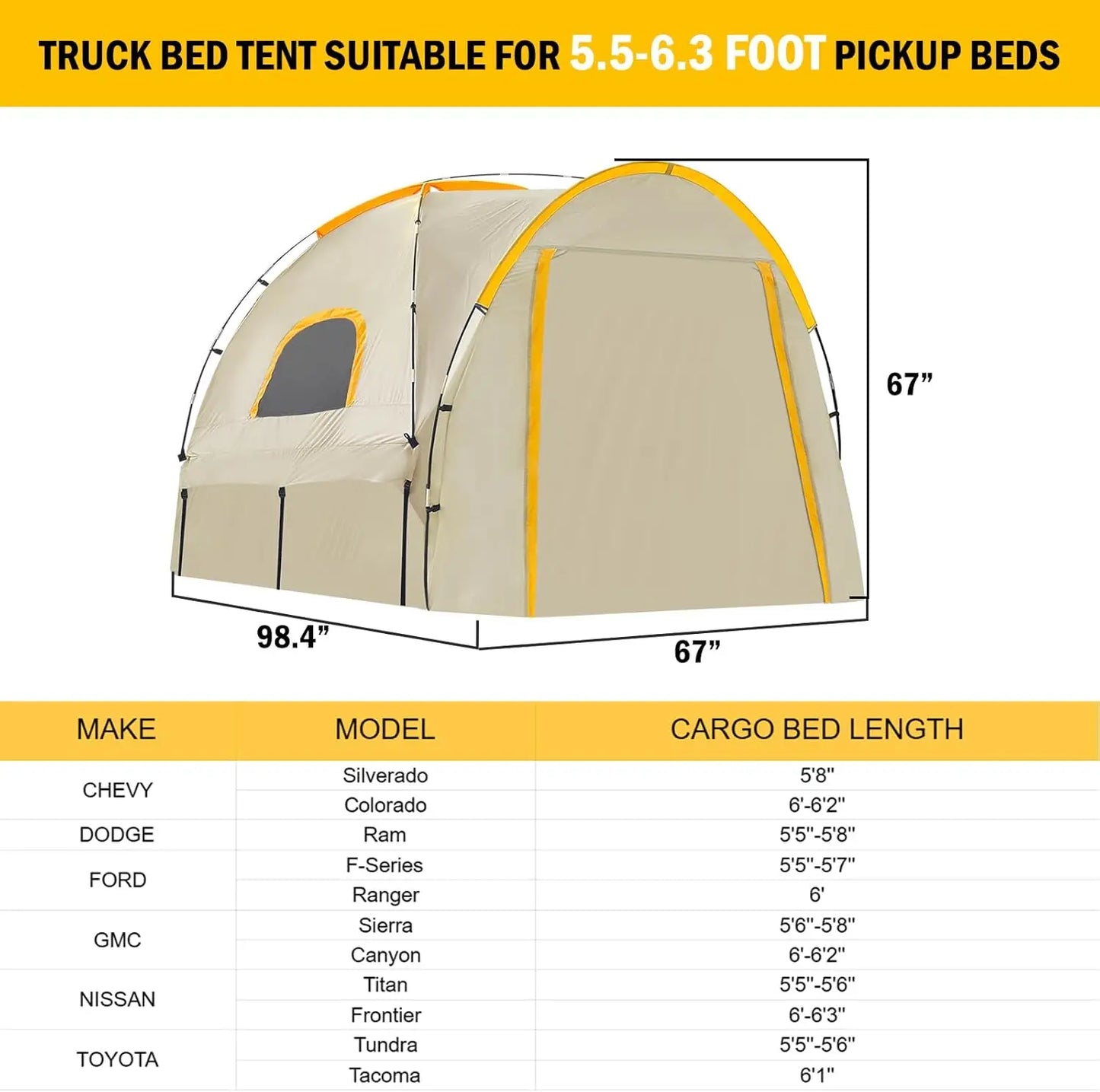 Waterproof Truck Tent with Awning for 5.5-6.3 FT Bed - Camping & Outdoor Travel Accessory