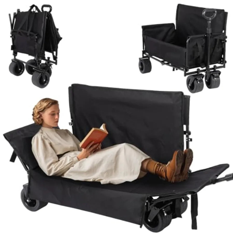 Portable Collapsible Folding Wagon 550LBS Heavy Duty Utility Cart with Reclining Seat Expandable Storage Padded and Wheeled Des
