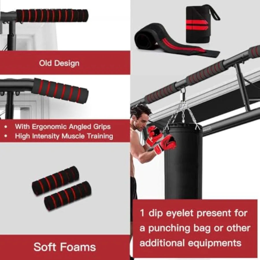 Pull Up Bar Doorway with Ergonomic Grip - Home Gym Chin-Up Frame - Multi-Angle Grip - 2024 Upgrade Smart Hook - Fits A
