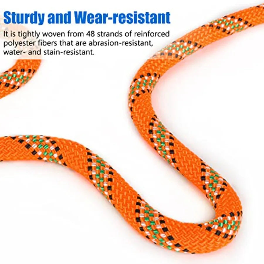 Climbing Rope 10M 20M() 30M() 50M() 8MM Static Rock Climbing Rope with 2 Steel Hooks Rappelling Rope for Outdoor Hiking Safety