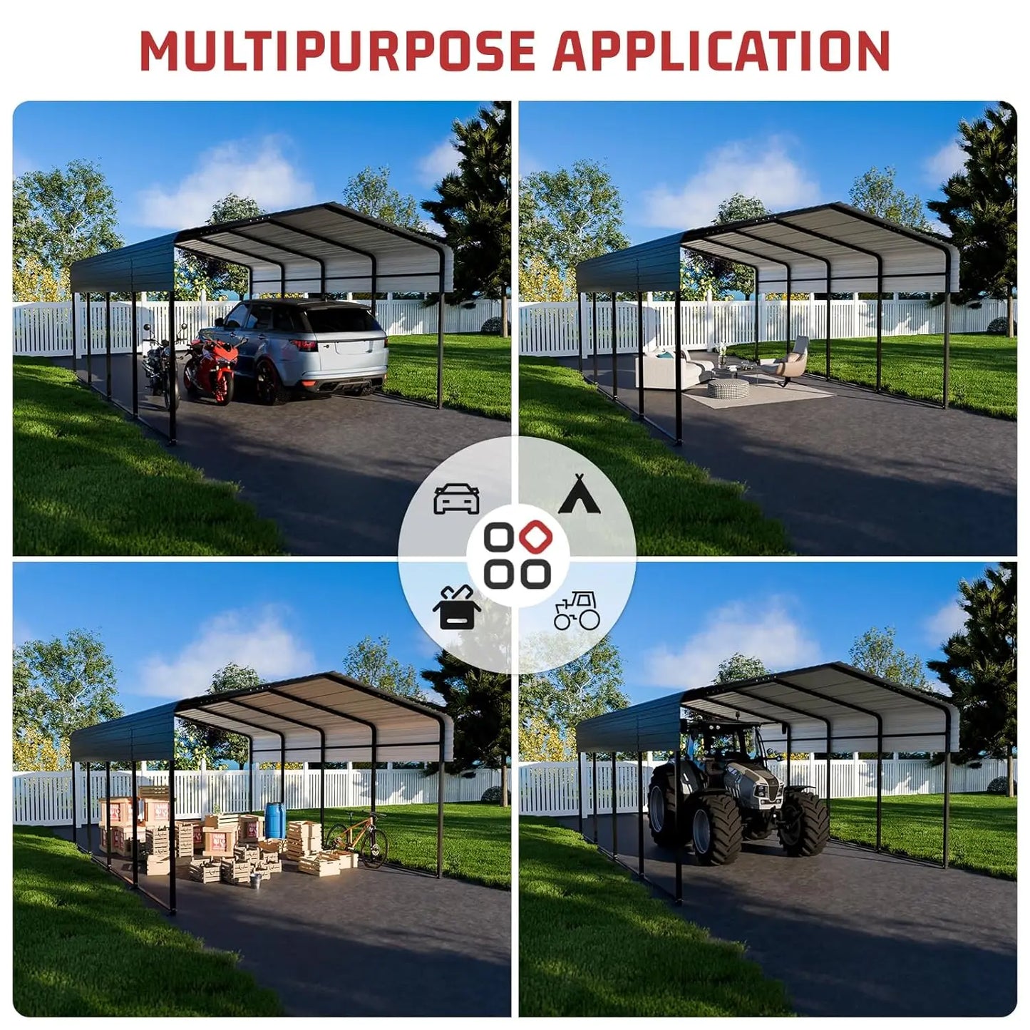 Metal Carport 10 x 15 FT with Heavy Duty Frame & Galvanized Steel Roof, Metal Car Garage, Sturdy Canopy Shelter for, Customized