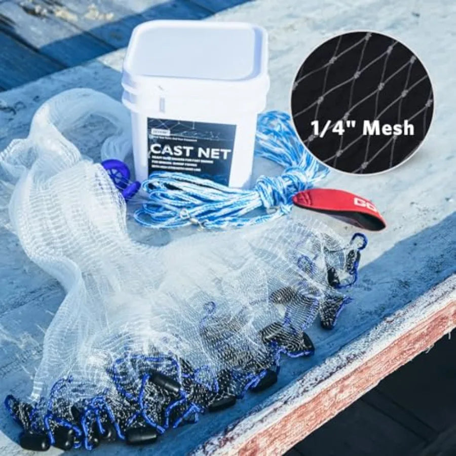American Fishing Cast Net for Freshwater Saltwater Bait Fish Shrimp Trap 3ft-12ft Radius 1/4-3/8inch Mesh Size Blue Castnet wit