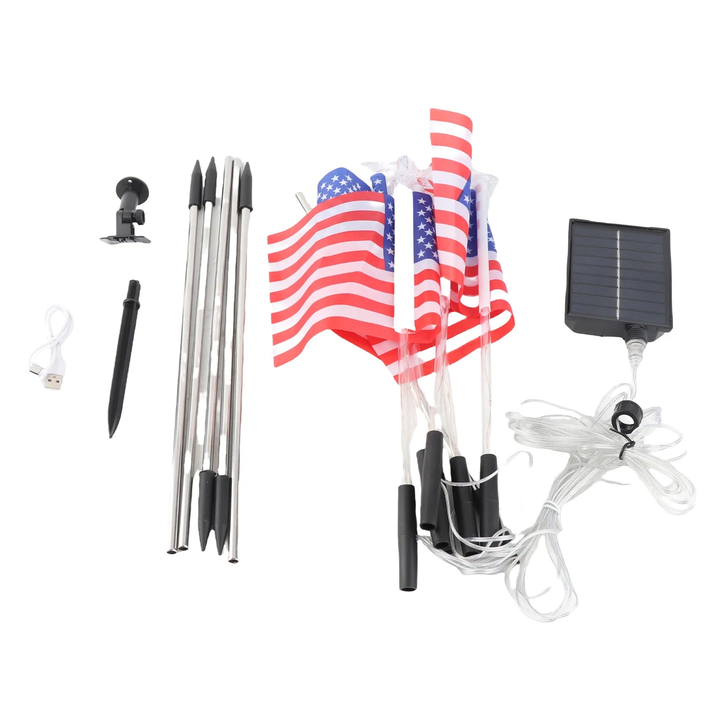 Solar US Flag Lights Red White Blue 8 Modes Independence Day Decor Solar Flag Lights American Flag Lights