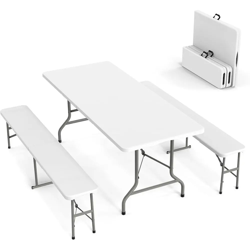 Picnic Table Set with 2 Benches, 6 eet Camping Table Chair Set,3-Piece olding urniture or Indoor or Outdoor Use, Smooth Tabletop