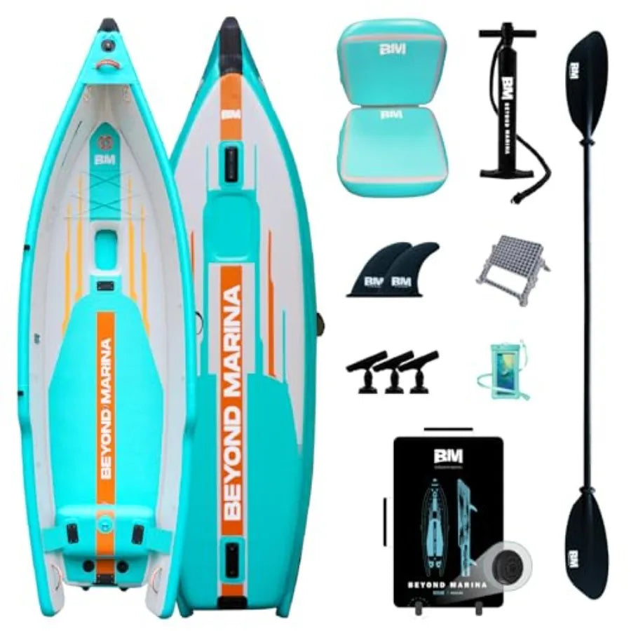 12.5Ft Inflatable Fishing Kayak For Lakes And Rivers, Durable PVC Material, Navy Blue With Yellow Accents, Ultra-Stable And Ped