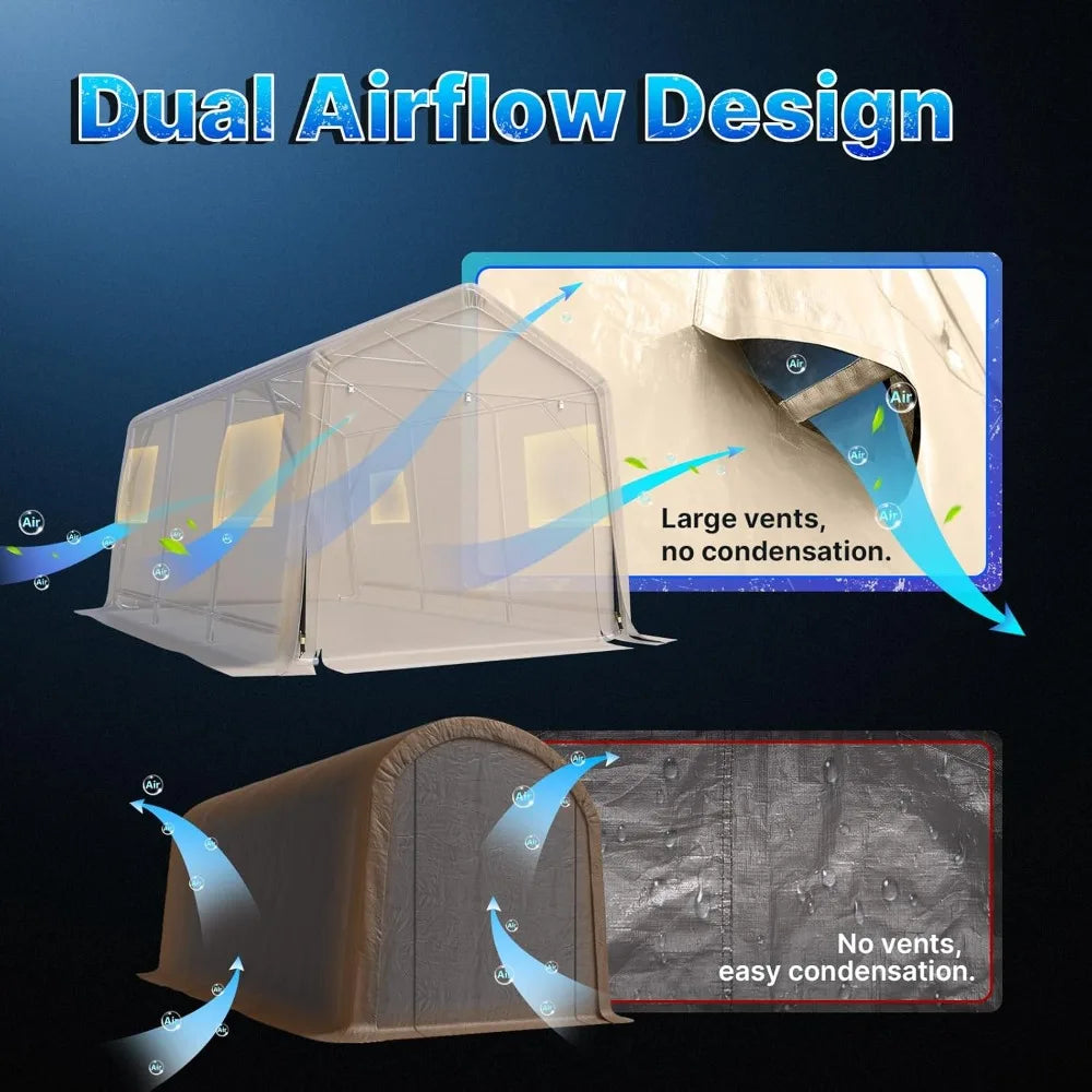 10x15 ft Shelter Storage Shed Steel Metal Peak Roof Portable Garage Carports for Motorcycle, Boat or Garden Tools, Customized