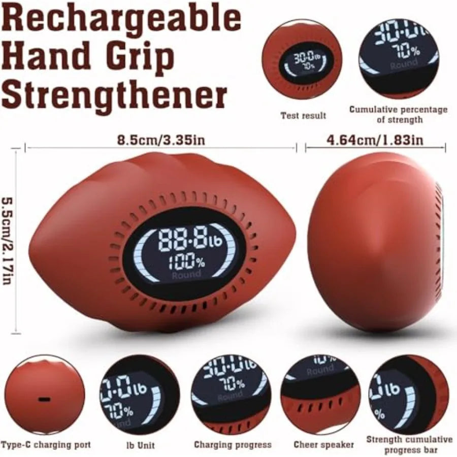 Digital Stress Relief Grip Ball for Adults 220lbs Hand Strength Tester with Progress Bars Cheer Sound Forearm Strengthener Fitn