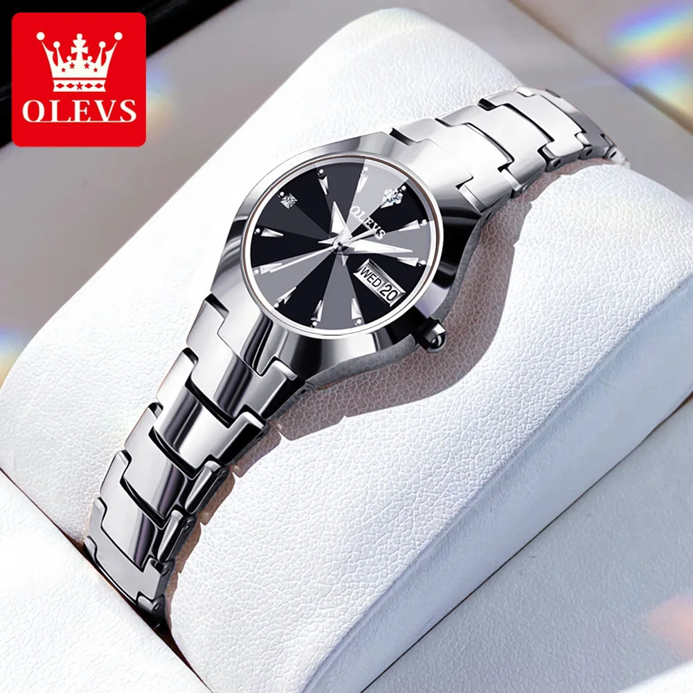 OLEVS Women Watch Quartz Rhombus Mirror Original Quartz Watch for Women Waterproof Luminous Stainless Steel Wristwatch Date Week