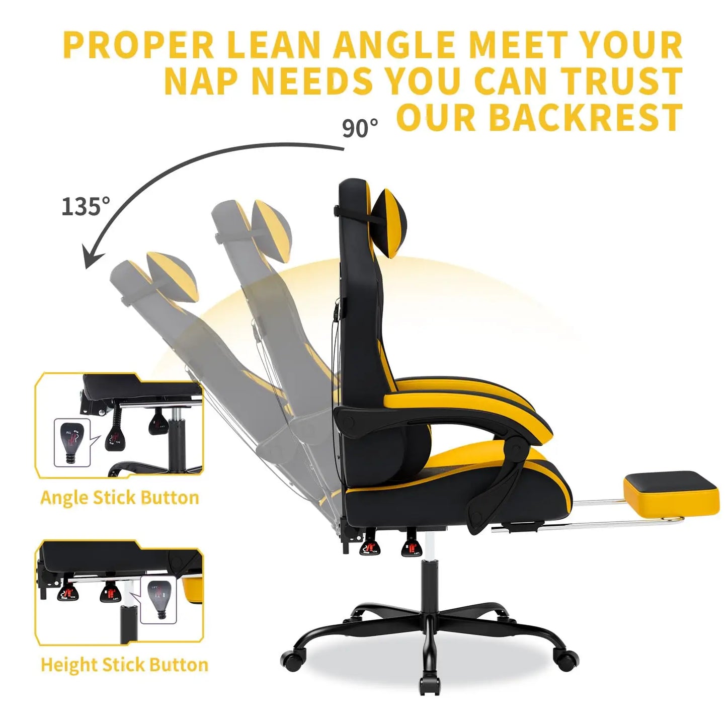 Ergonomic Massage Gaming Chair with Footrest Headrest Lumbar Support High Back PVC Leather 300LBS, Customized