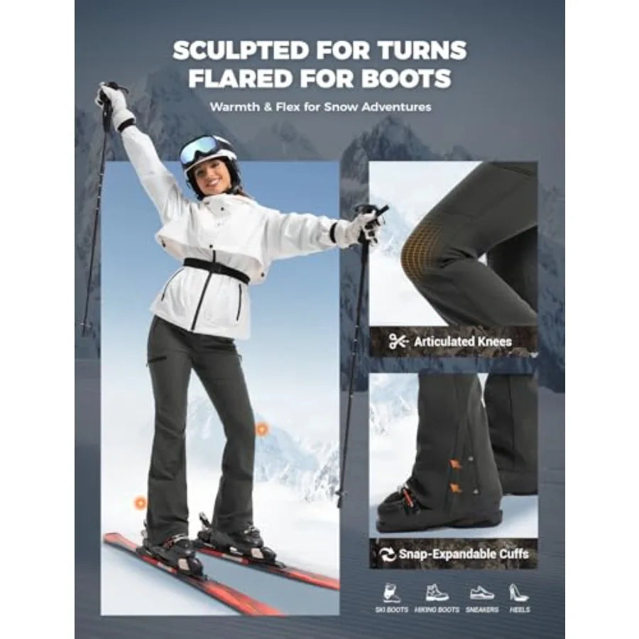 Moosehill Women's-Snow-Ski-Pants Water-Resistant Fleece Lined Winter Hiking Snowboard Thermal Insulated 5 Pockets