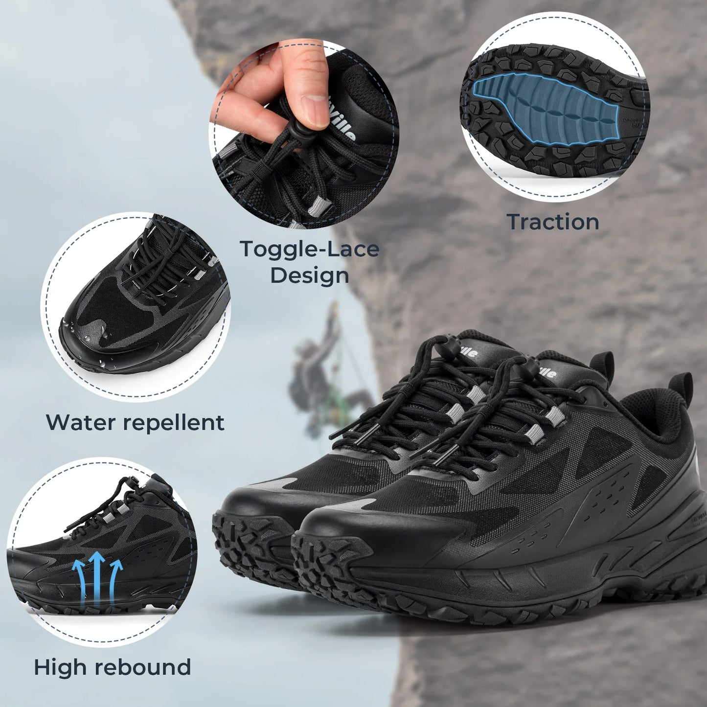 Fittington Wide Shoes For Man  Breathable Mesh Upper Sneakers Non-Slip Trekking Hiking Walking Shoes With High Arch Support