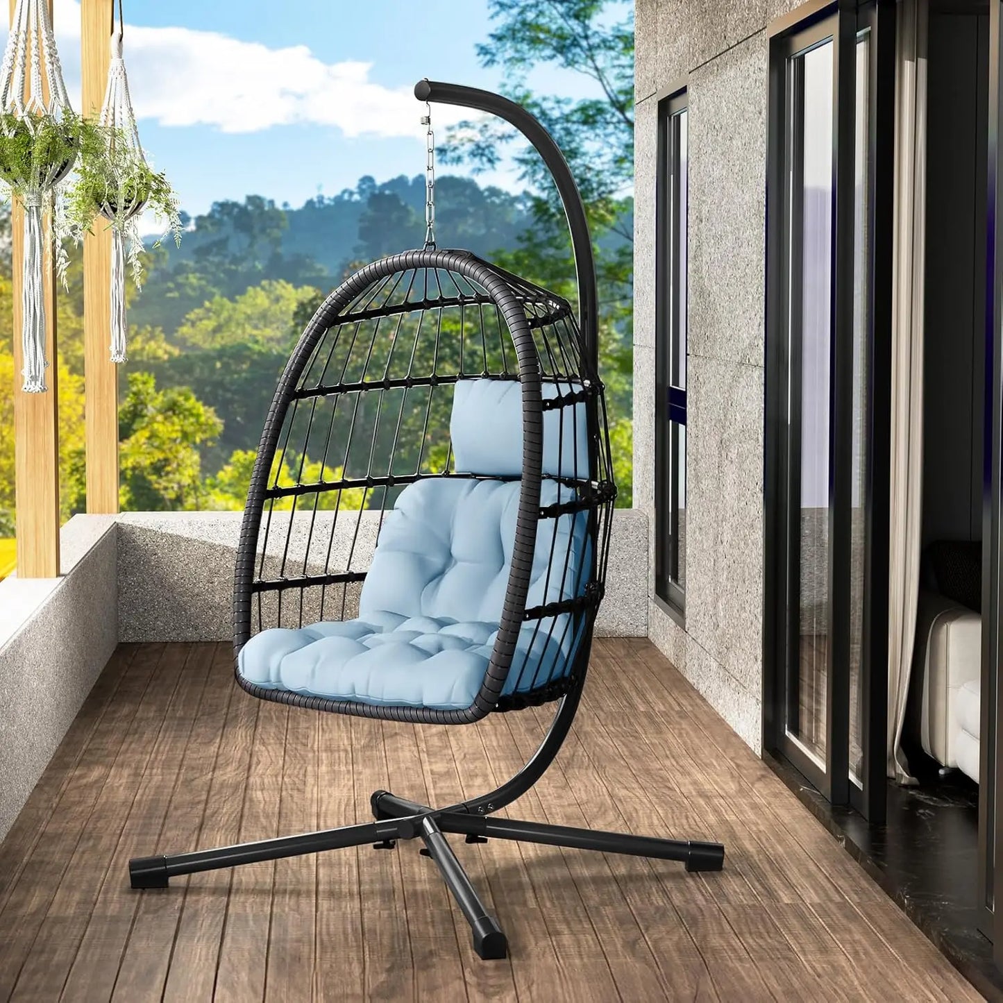 Rattan Wicker Hanging Swing Egg Chair with Stand Hammock Chair Thickened Aluminum for Porch Garden, Customized