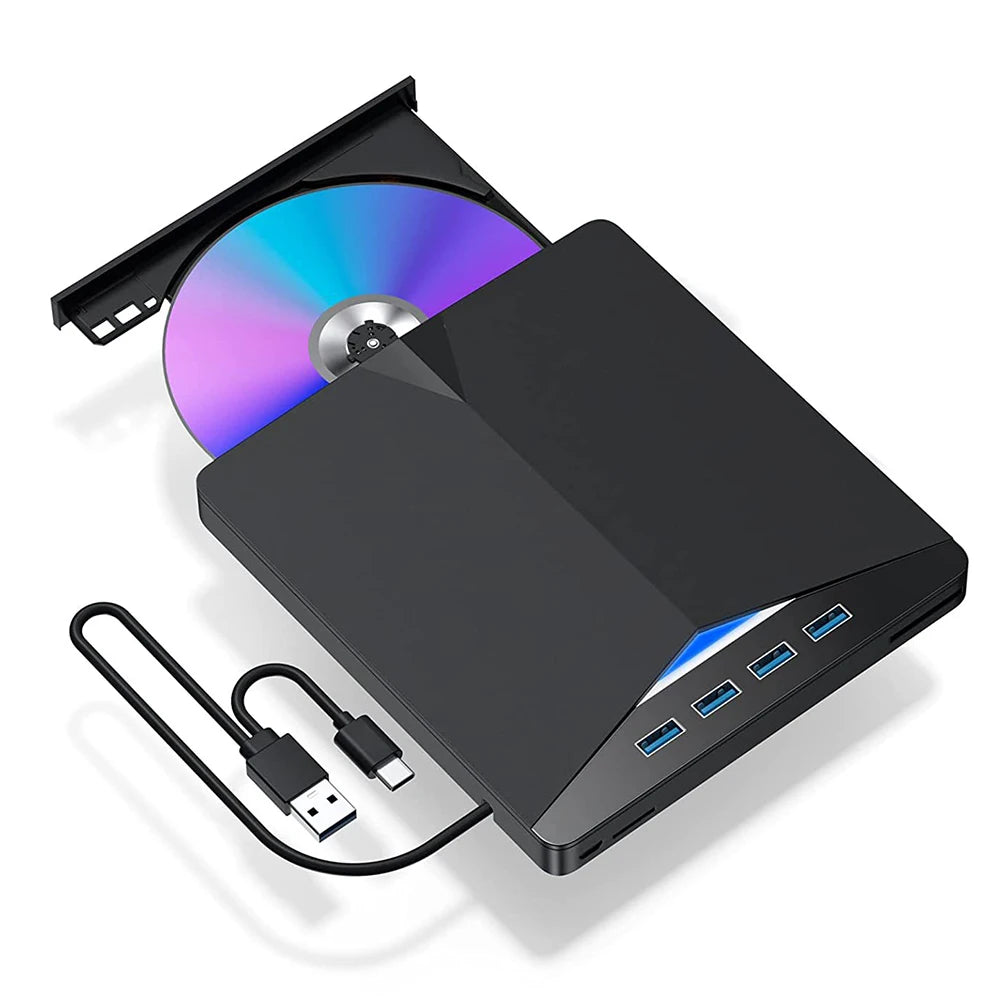 7-in-1 USB 3.0 TypeC CD DVD Burner Reader Player High-Speed Plug-and-Play for Windows 11/10/8/7/Linux/ OS
