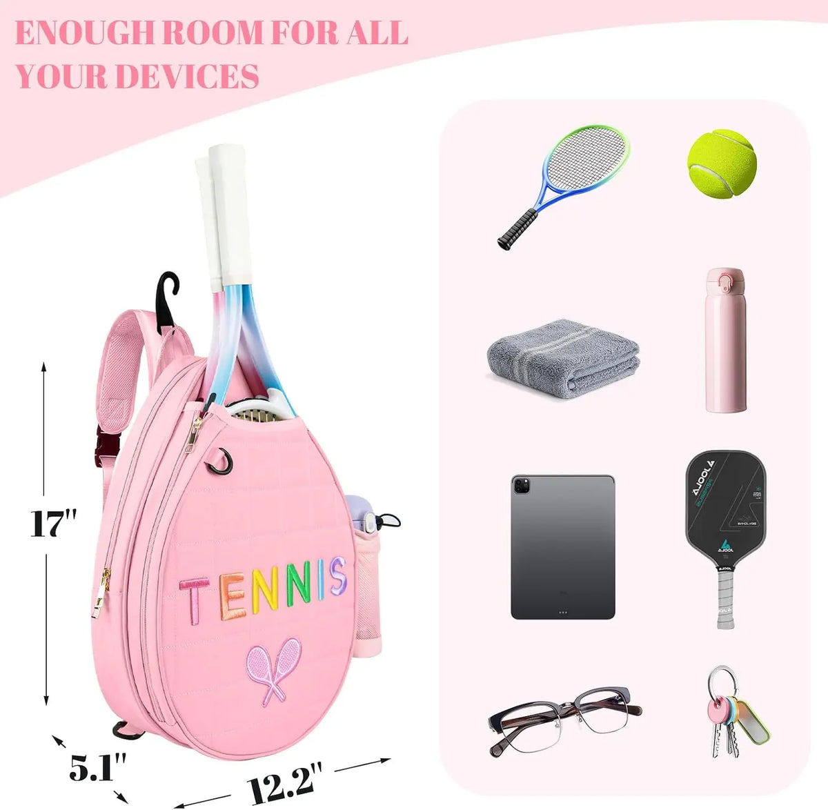 Tennis Sling Crossbody Backpack for Women, Water Resistant Pickleball Racket Bag