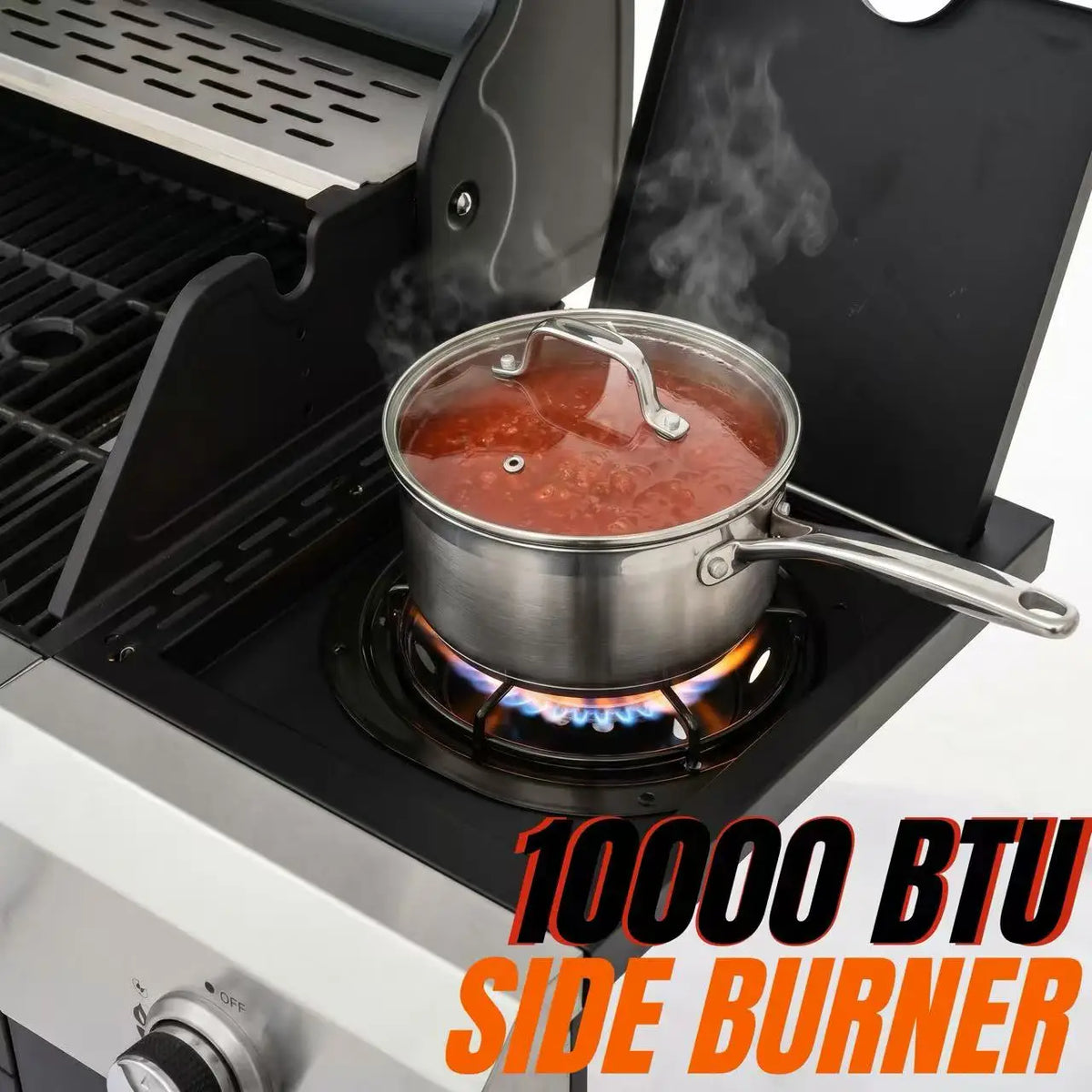 3-Burner BBQ Grill with Side Burner, 40,500 BTU Stainless Steel Propane Grill, Including Thermometer Wheels, Gas Grill for Garden Cooking and Family Gatherings