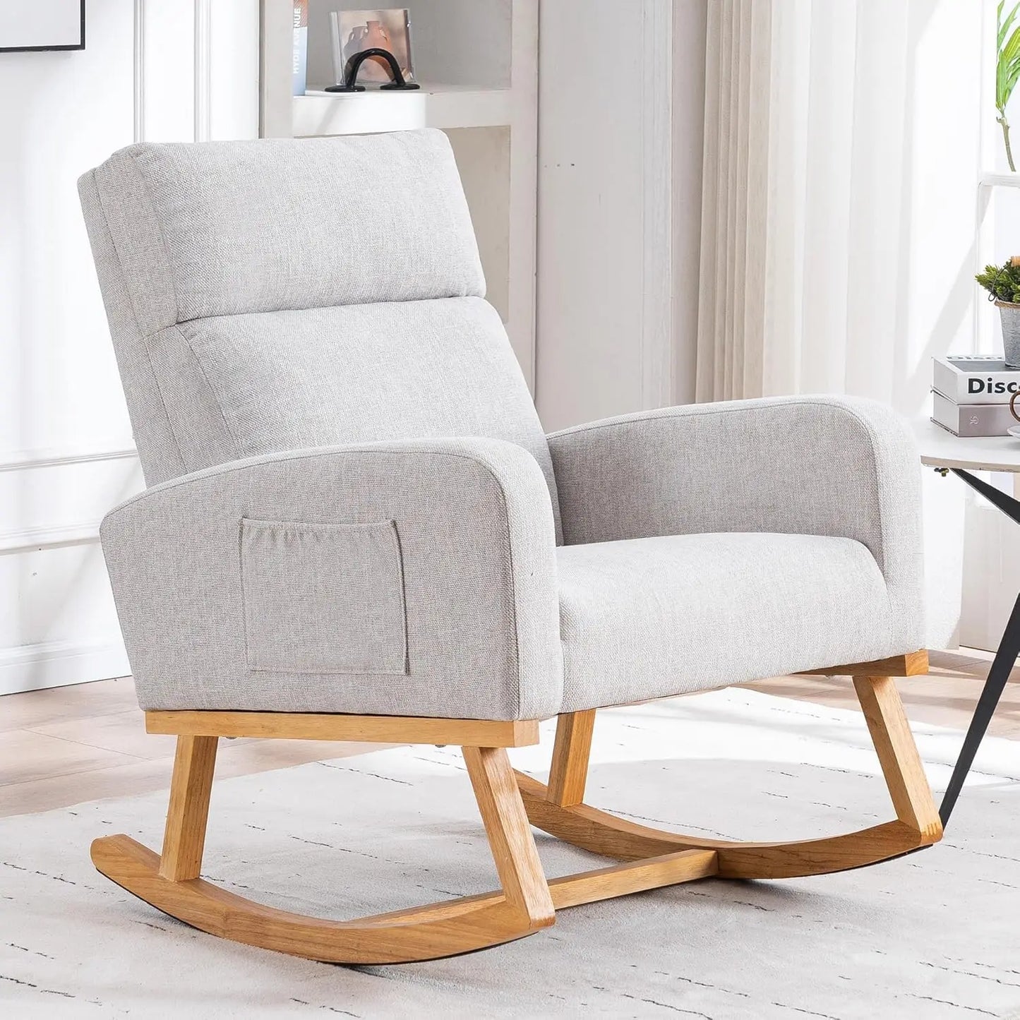 Rocking Chair Nursery, Sherpa Nursing Rocking Armchair for Mom Nursery Morden Rocker Chair with High Backrest, Customized