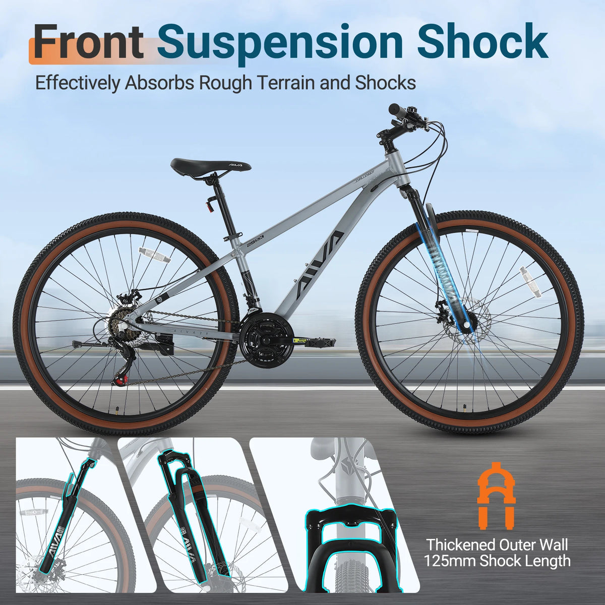 AIVA MT29FS2 29 Inch Hardtail MTB, 21 Speed Mountain Bike, Adult Bicycle, Lightweight Aluminum Frame, Suspension Fork, Front & Rear Disc Brakes