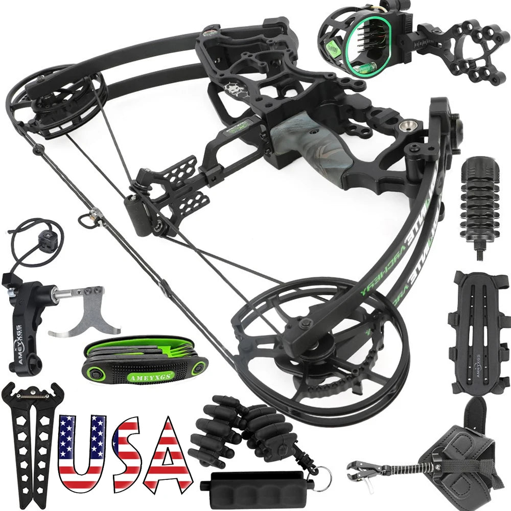 Dual-Use Compound Bow High-Performance Steel Ball & Arrow Kit 30-70LBS Adjustable 80% Let-off 340FPS Right/Left Hand Outdoor Hunting Shooting Target Archery Accessories
