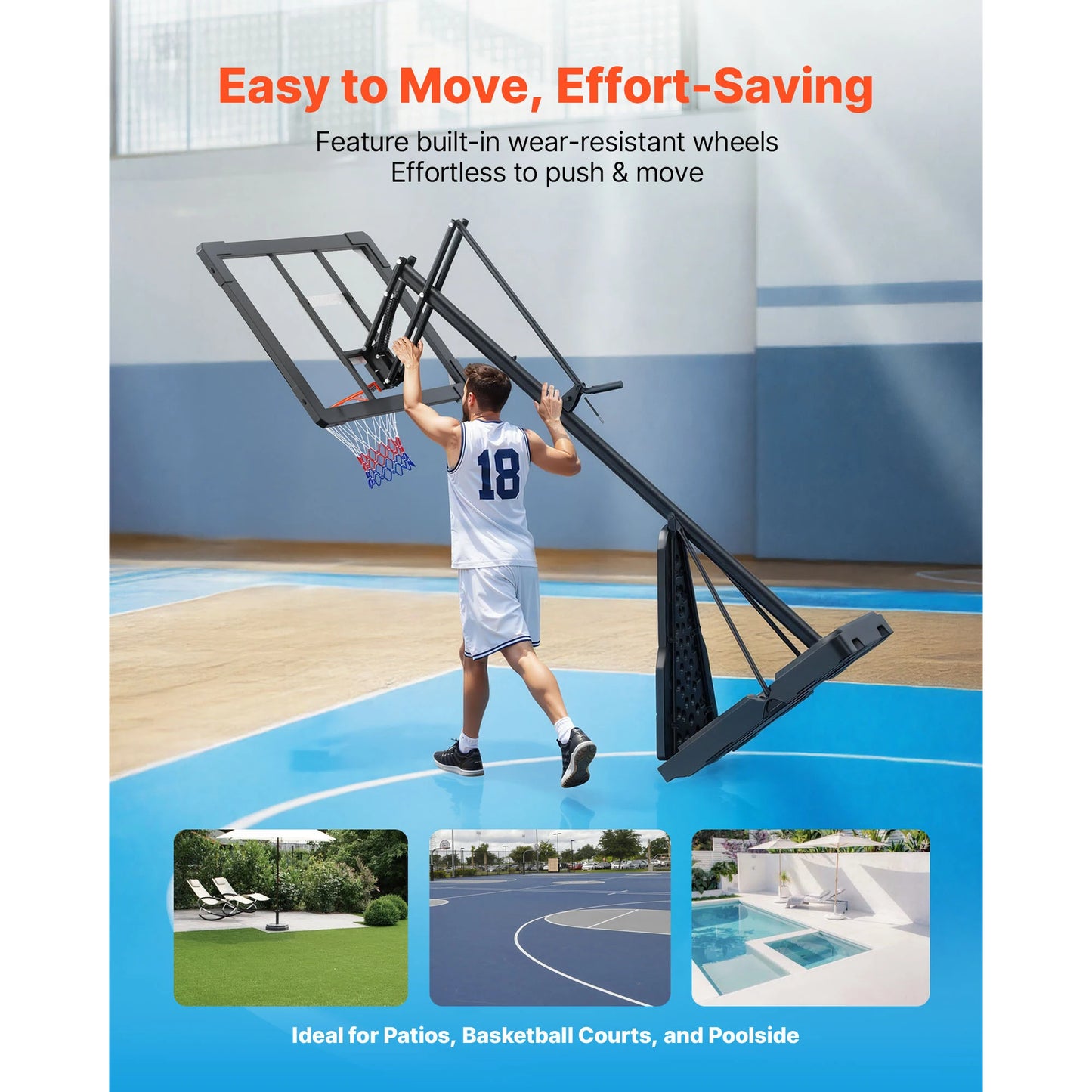 SucceBuy Portable Basketball Stand Height Adjustment Basketball Hoop & Goal Basketballs Hoop with 44 -54 inch PC Backboard