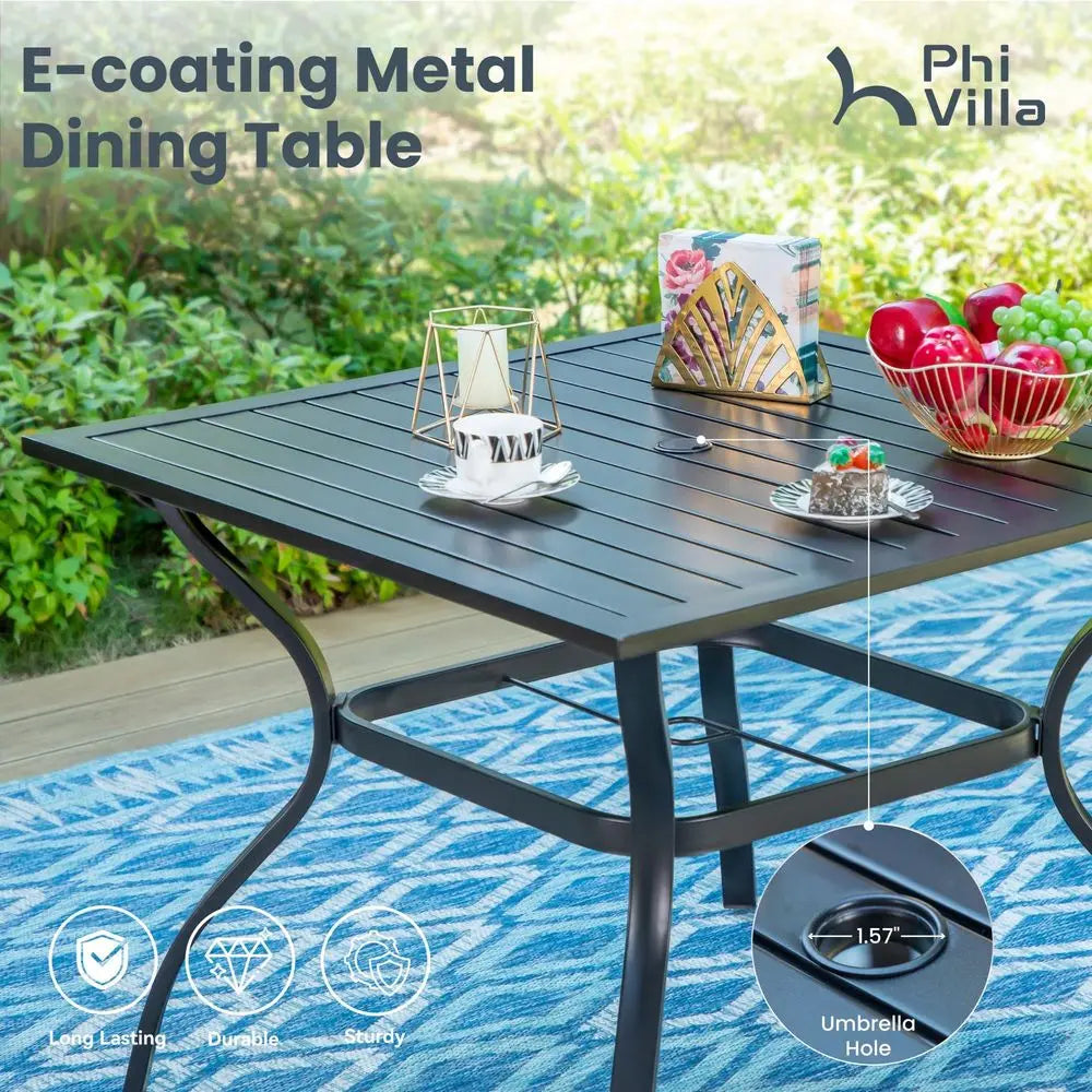 Patio Table and Chairs Dining Set with Umbrella for 4, Outdoor Dining Set with 4 Swivel Patio Chairs, 1 Square Metal Dining Tab