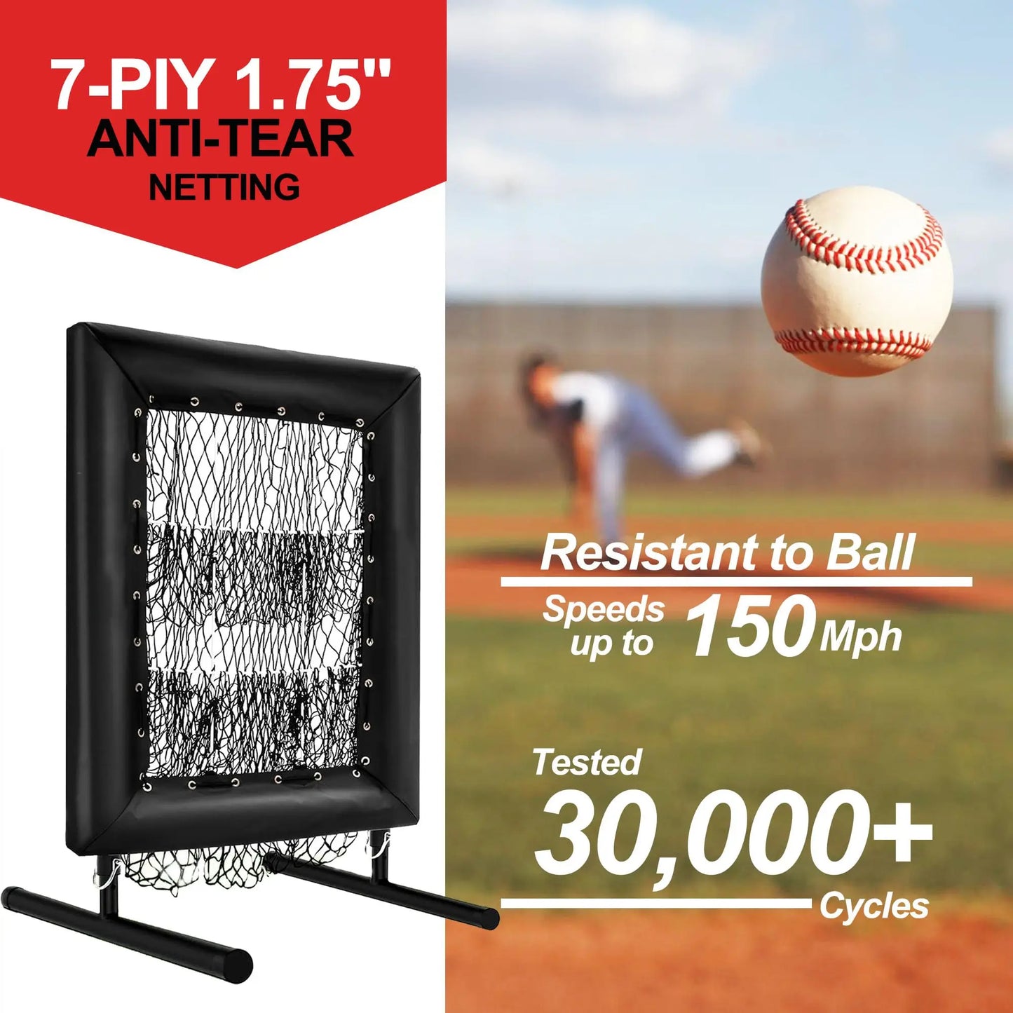 Adjustable Pitching Net,9 Holes Rebound Practice Net with Strike Zone, 5-Level Trainer w/Carry Bag & Ball for Softball Baseball