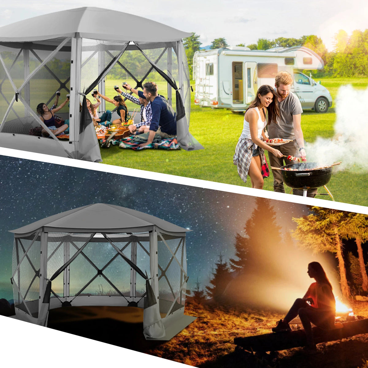 Pop up Gazebo Screen Tent Screen House for Camping, 12x12 Screen Room with Removable Roof, Outdoor Screened Gazebo with Netting,